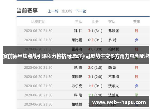 赛前德甲焦点战引爆积分榜格局波动争冠形势生变多方角力悬念陡增 赛前德甲焦点战引爆积分榜格局波动争冠形势生变多方角力悬念陡增